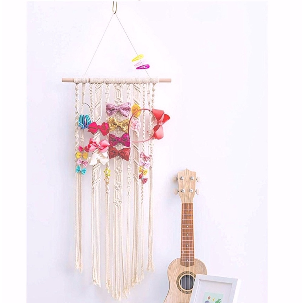 🆕Macrame BÖHÖ Hair Bows_Ties_Clips_Headbands Organizer Storage Wall Decor 4Room